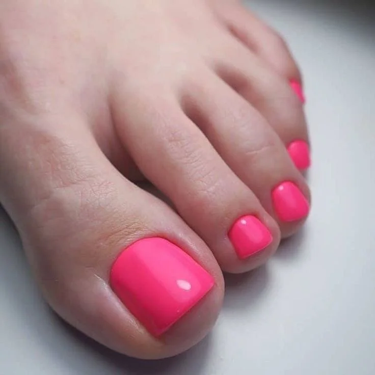 june pedicure ideas 2026 Glossy Hot Pink Pedicure for Instant Summer Energy