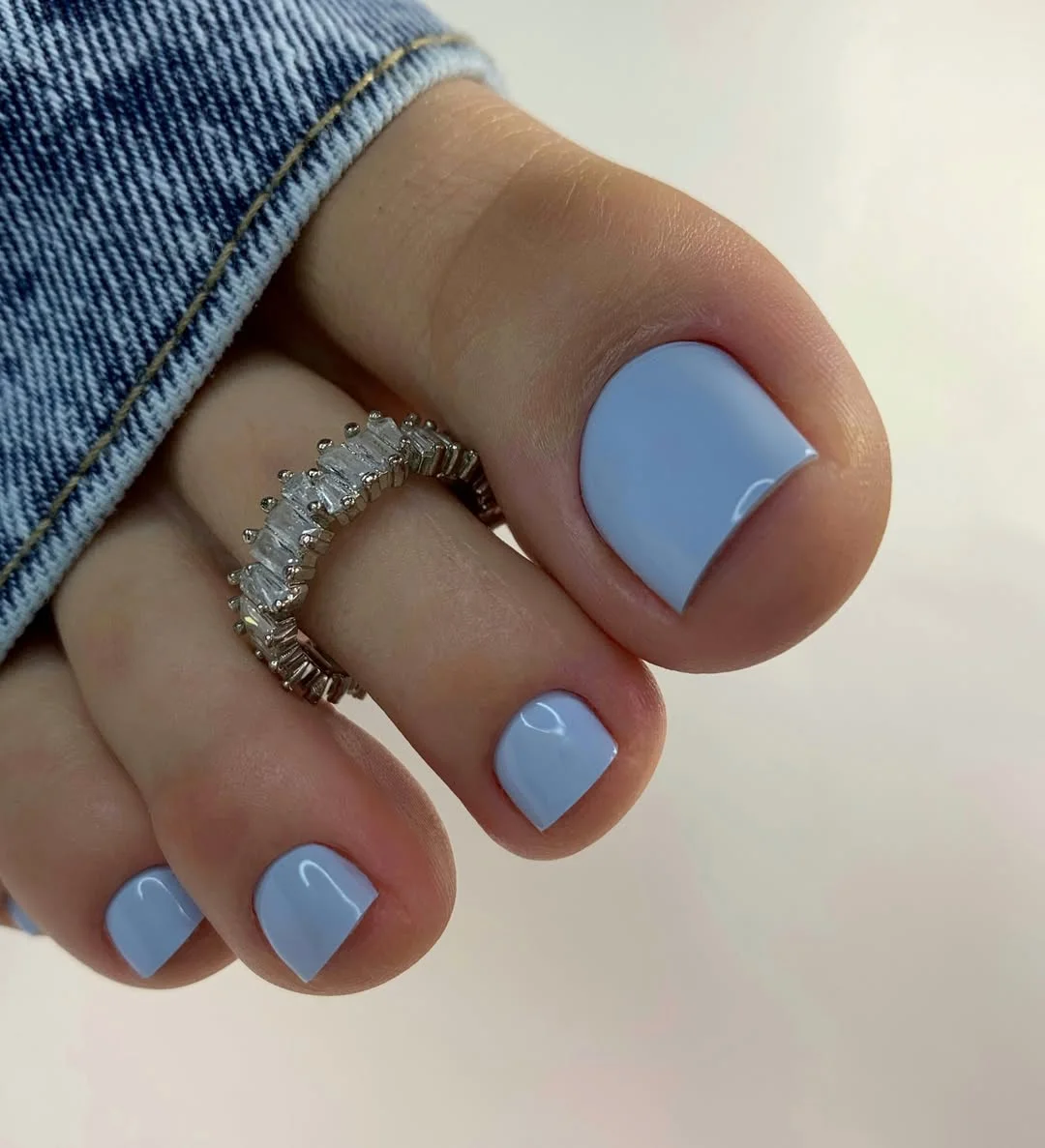 june pedicure ideas 2026 Powder Blue Pedicure With a Cool Denim Finish