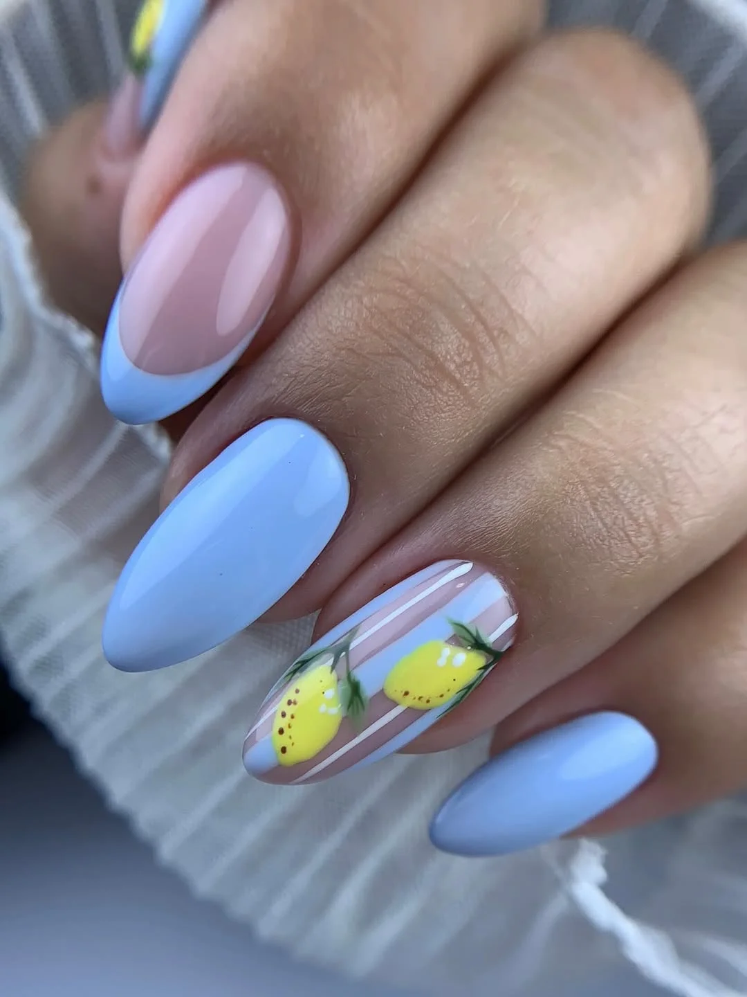 light summer nails 2026 Light Blue Lemon Nails With A Fresh Citrus Accent