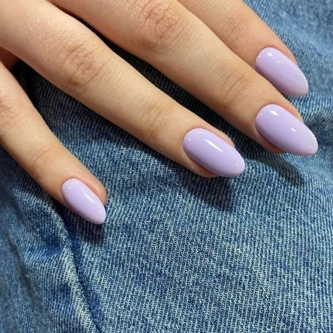 light summer nails 2026 Glossy Lilac Almond Nails For A Clean Light Look