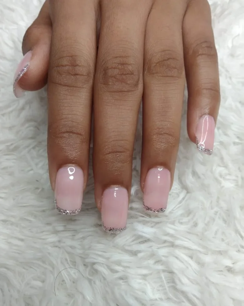 plain summer nails 2026 Soft Pink Square Nails With A Delicate Silver Edge