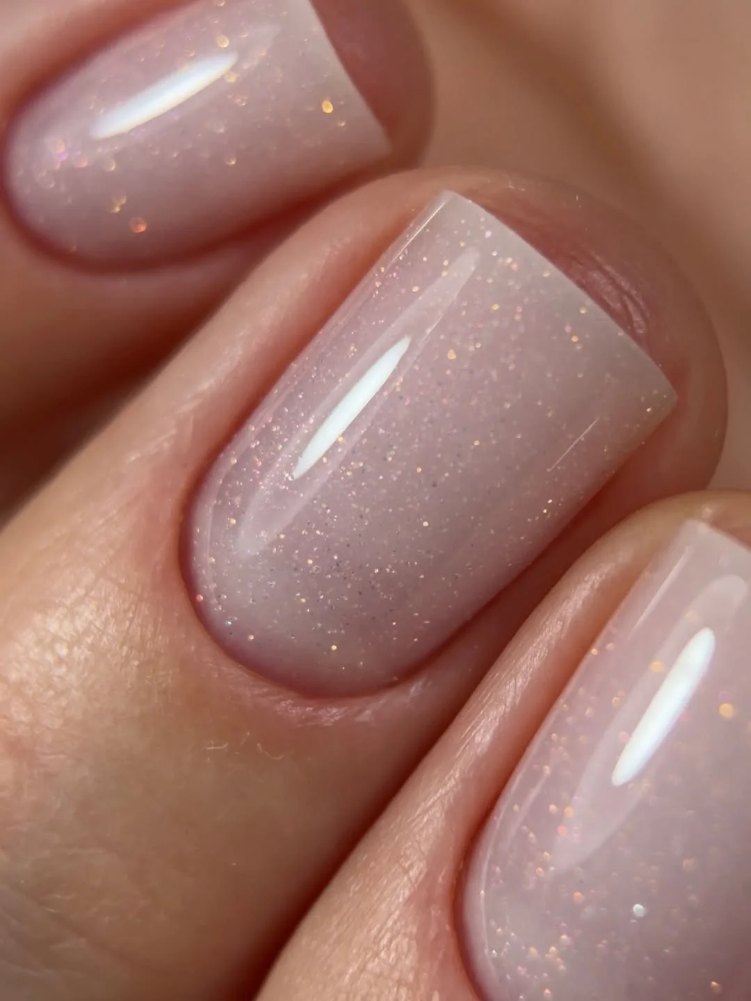 plain summer nails 2026 Sheer Blush Nails With A Soft Sparkle Glow