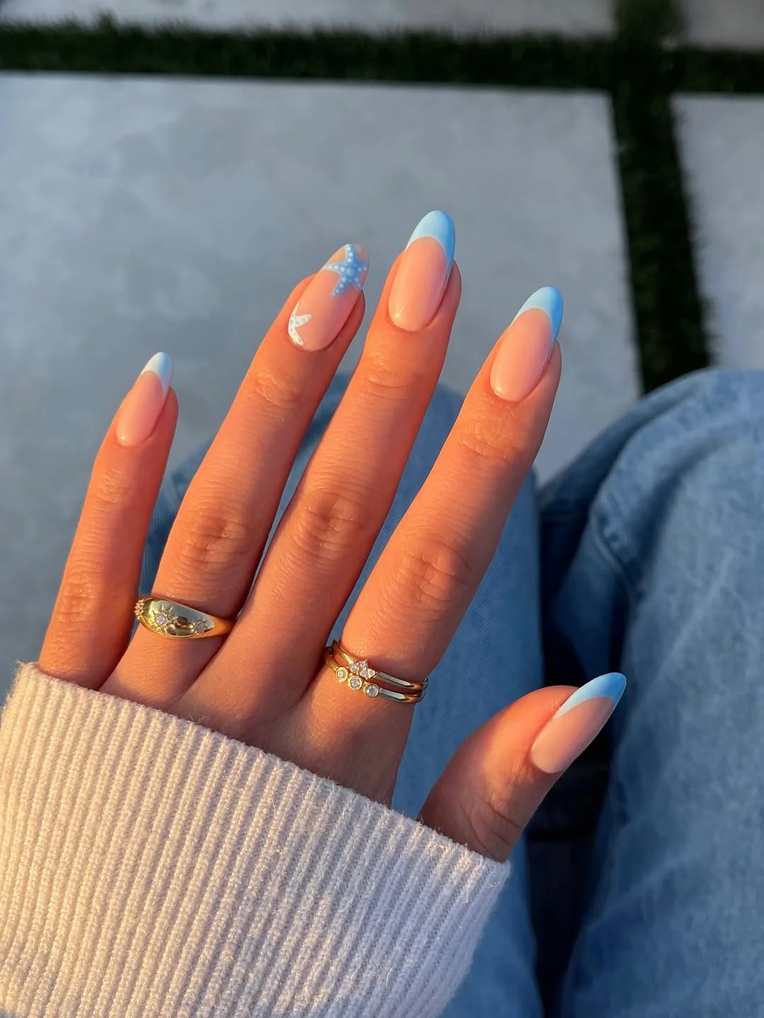 starfish summer nails 2026 Soft Blue French Tips With Tiny Starfish Details