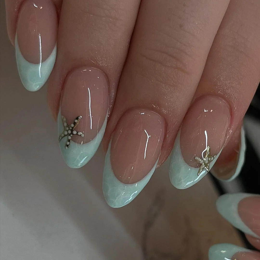 starfish summer nails 2026 Mint Blue French Tips With Tiny Starfish Details