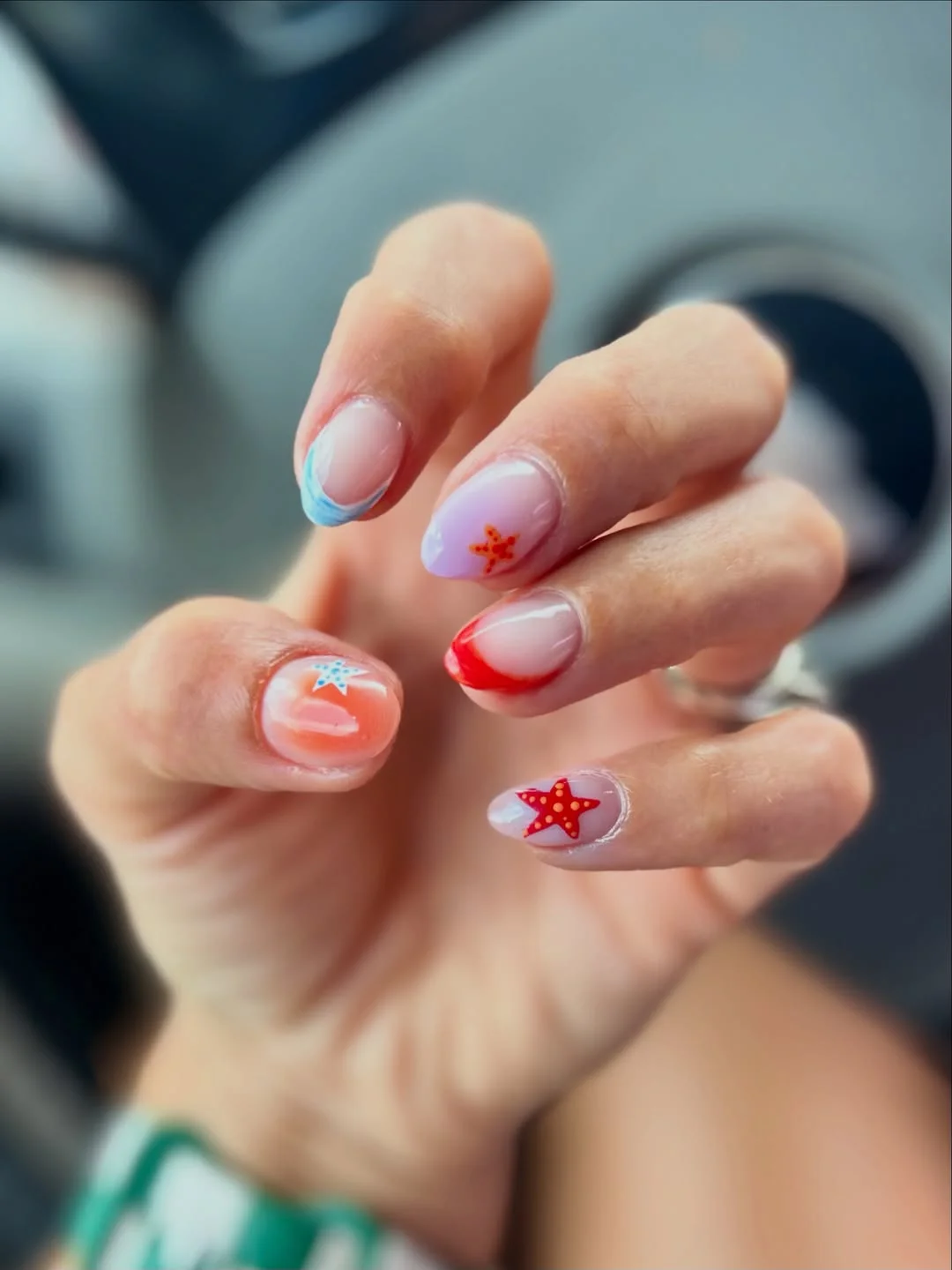 starfish summer nails 2026 Short Colorful Starfish Nails With Red And Blue Tips