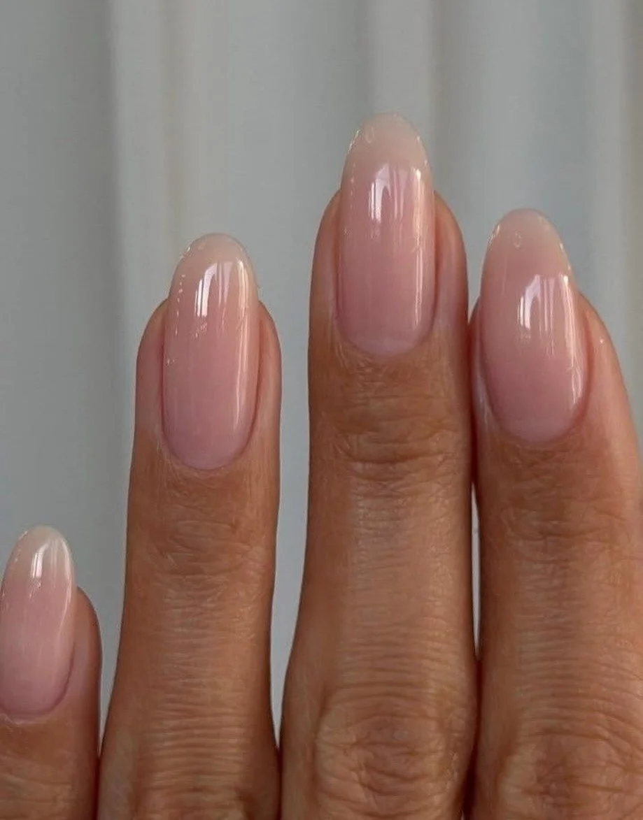 summer oval nails 2026 Glossy Nude Oval Nails For Dark Skin