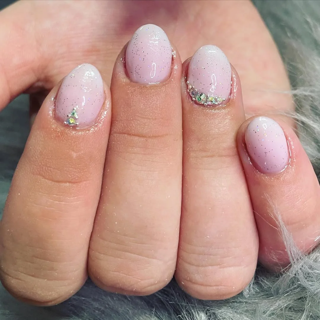 summer oval nails 2026 Lavender Shimmer Oval Nails With Crystal Cuticle Accents