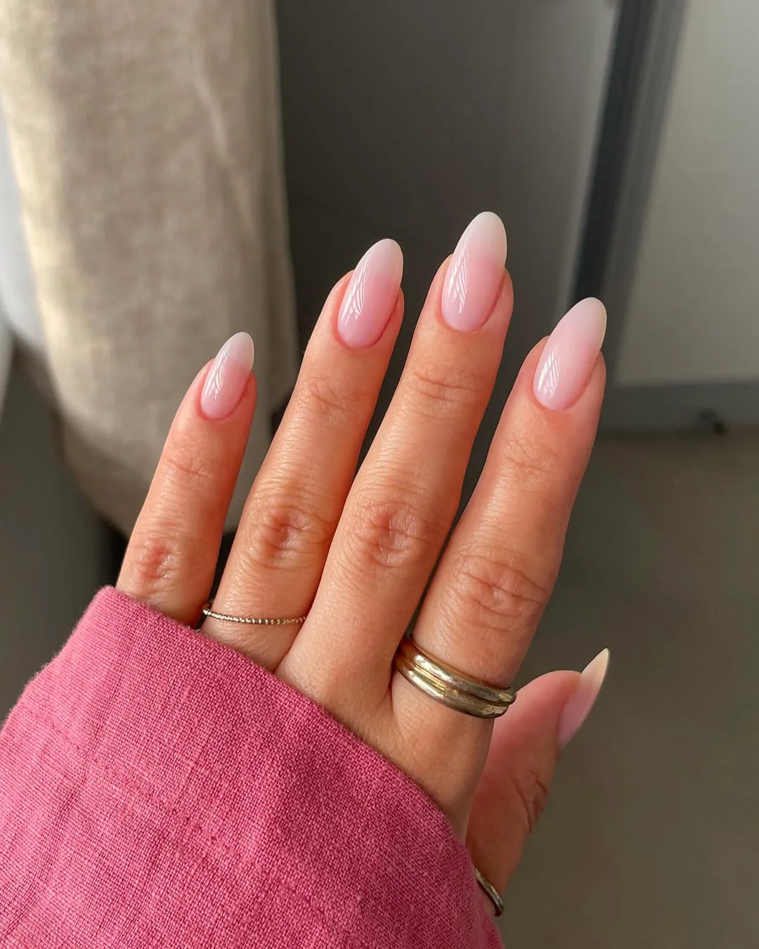 summer oval nails 2026 Glossy Milky Pink Long Oval Nails