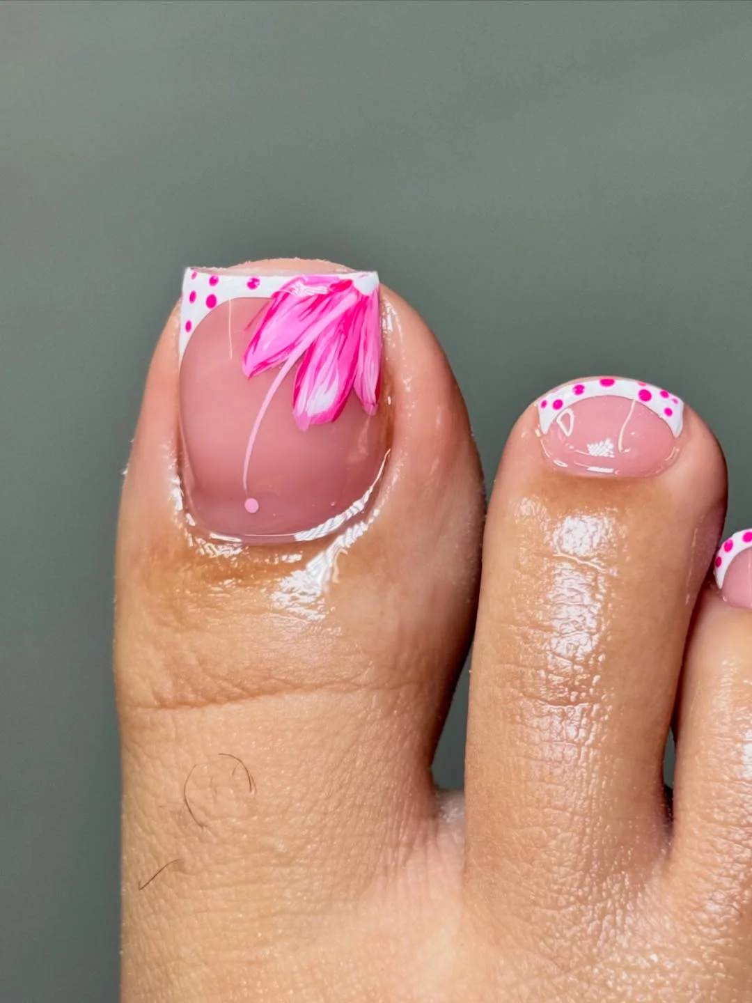 summer toe nails design ideas 2026 White French Pedicure With Pink Flower Detail