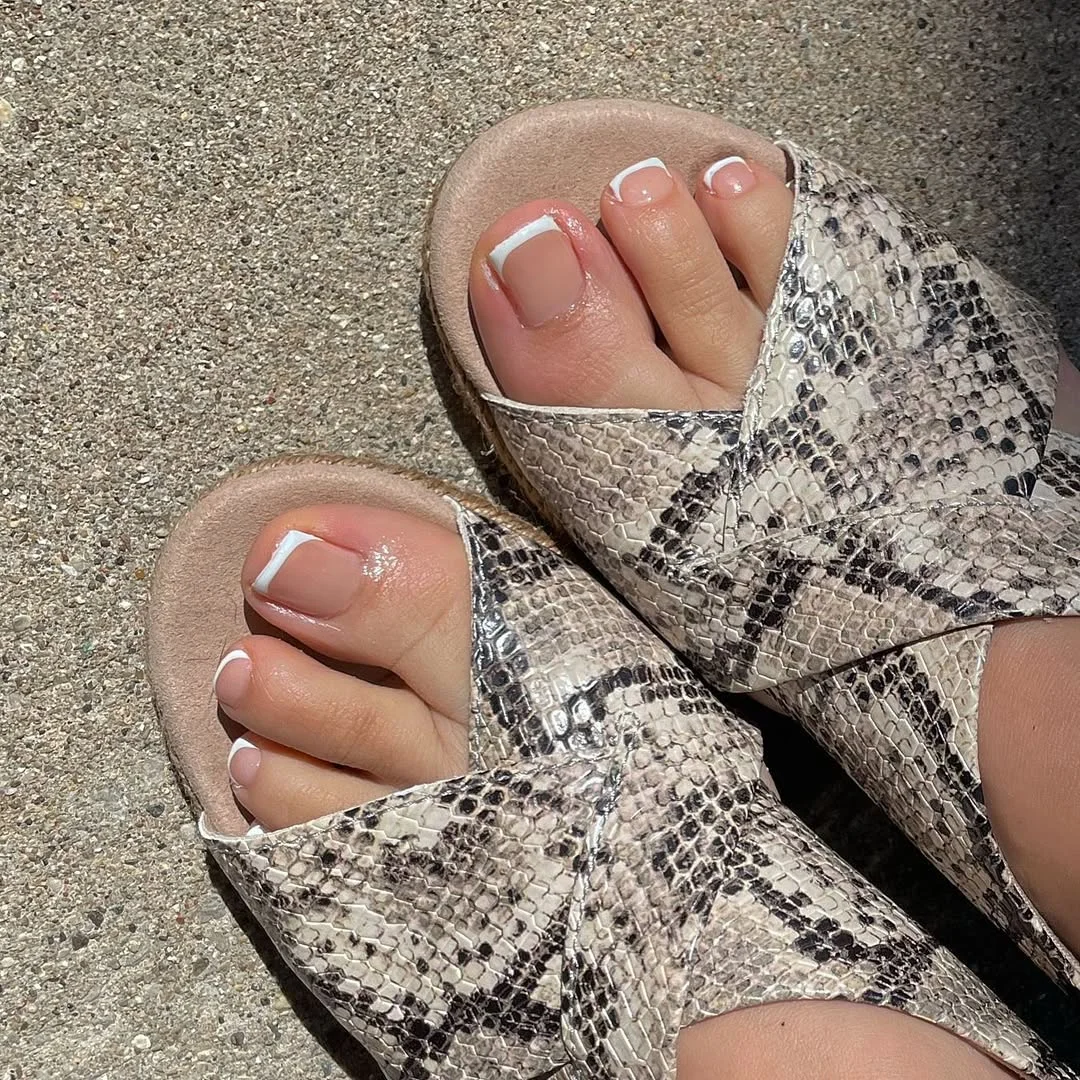 summer white french toes 2026 Glossy Square White French Toes For Sandal Season